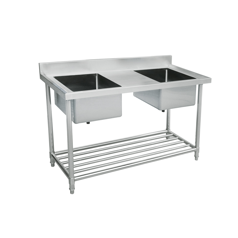 700mm Round Tube 2 Sink Work Bench with Splashback