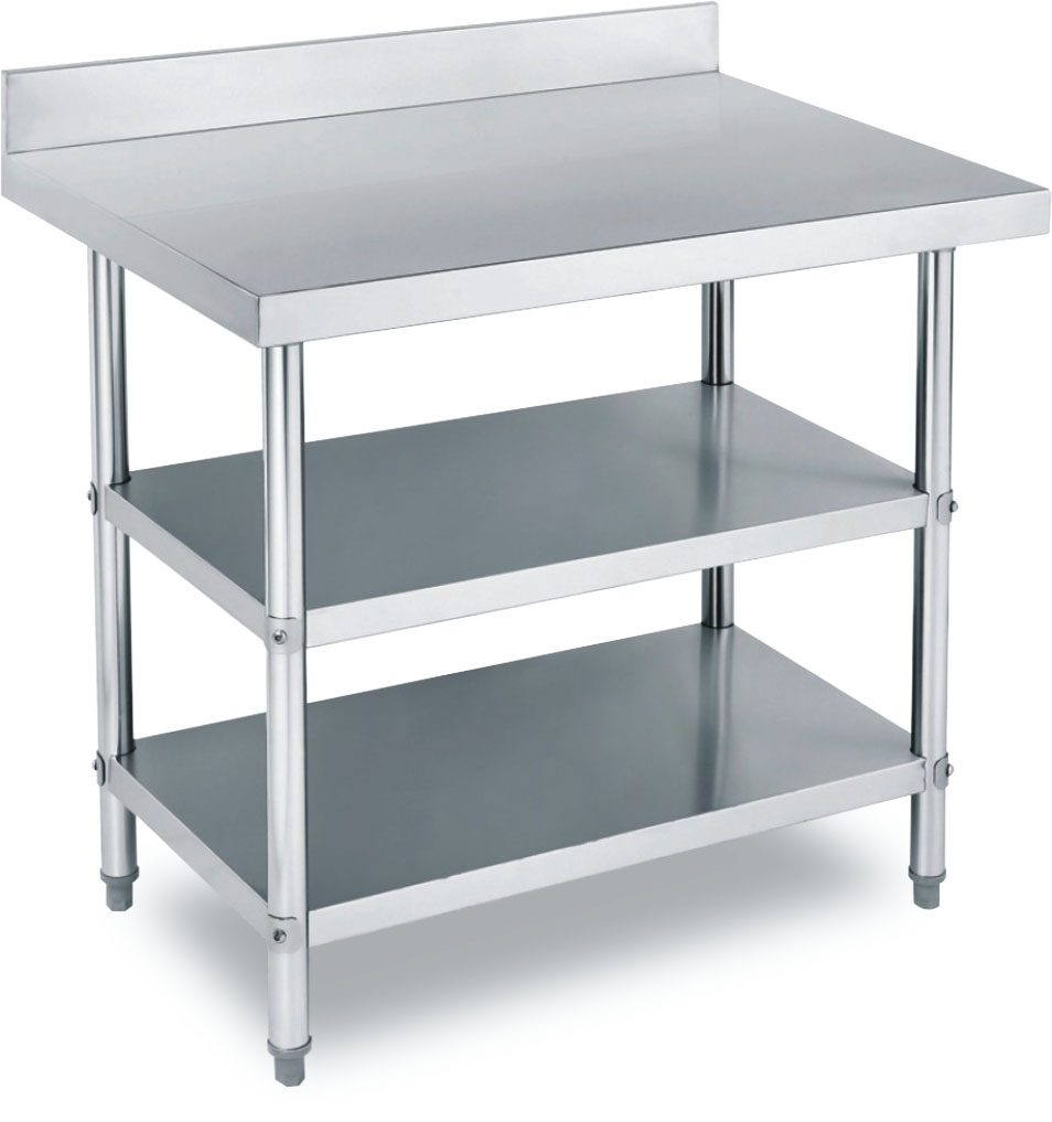 600mm Triple Shelf Round Tube Work Table With Splashback